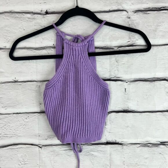 Princess Polly Women's Purple Halter Rib-Knit Crop Tank Top Size S - Picture 2 of 8